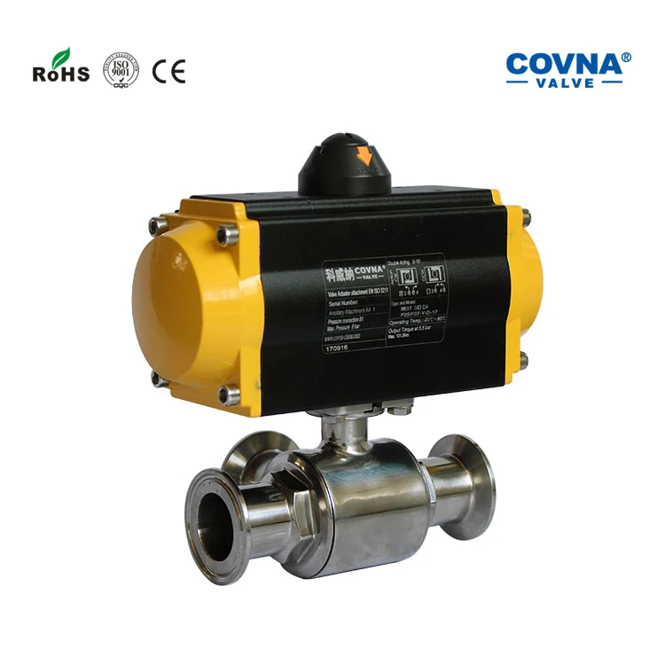 COVNA Air Actuated Valve Triclamp 3 Way 15 mm T Type L Type 3-way rotary valve Sanitary Pneumatic 1.5