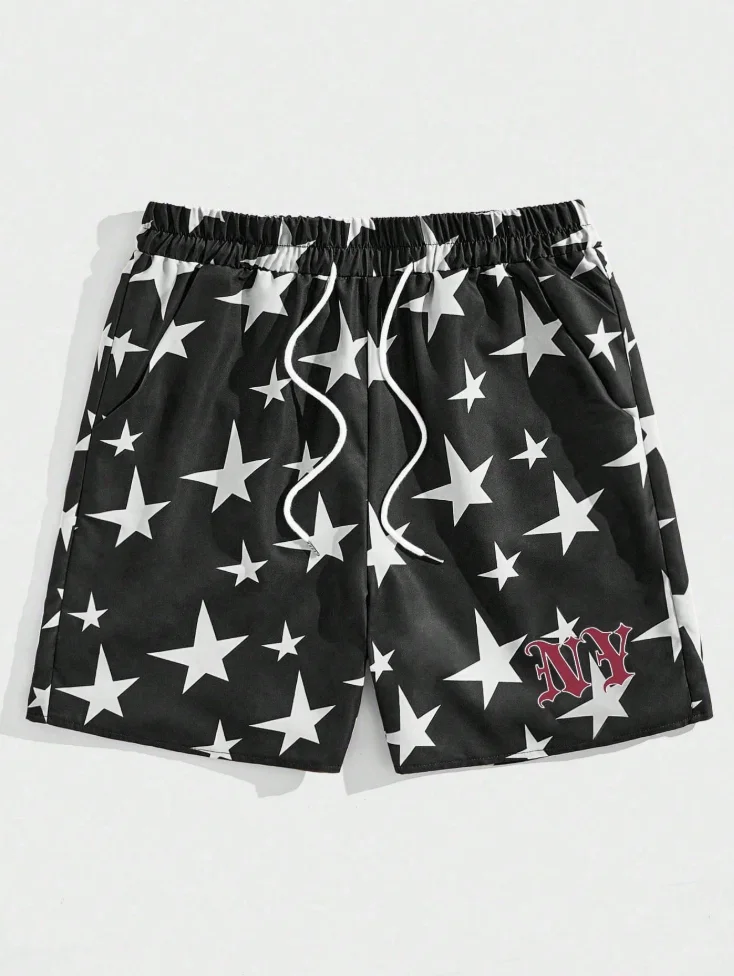 

Hot-selling men's star-printed basketball daily leisure sports breathable quick-drying sweat-absorbing men's drawstring shorts