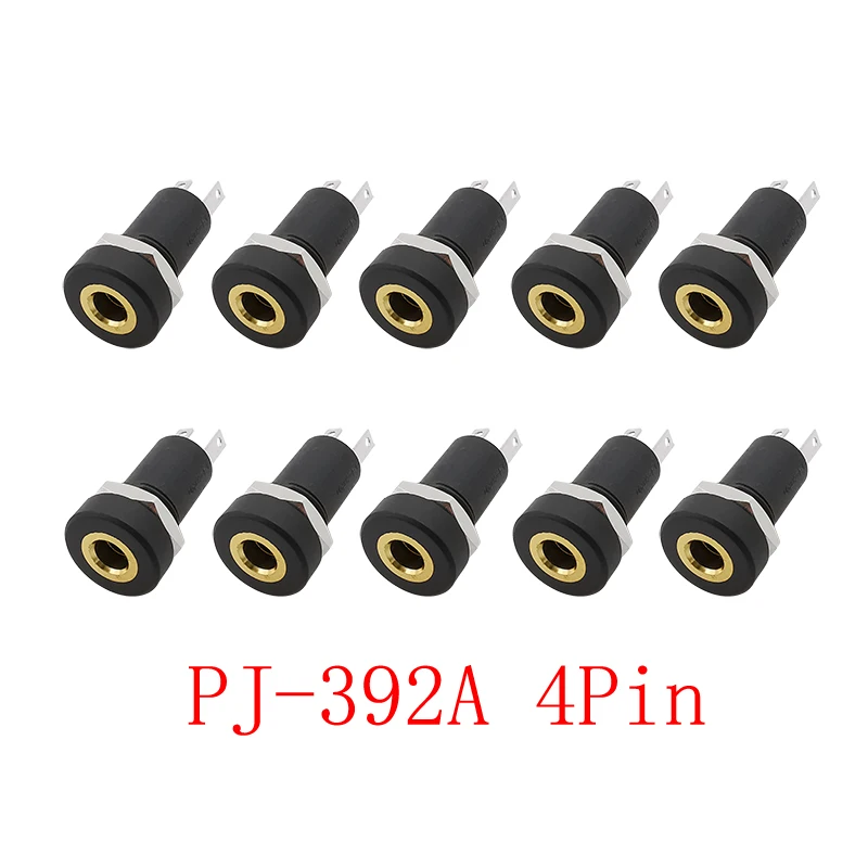 10Pcs PJ-392A Jack 3.5mm 4 Pin Female Stereo Audio Headphone Connector Nut Panel Mount TRRS 4 Pole 3.5mm Audio Socket Connectors