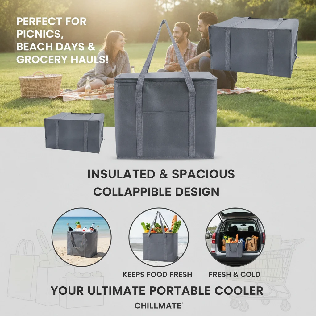 

Large Capacity Handheld Insulated Bag for Outdoor Picnic Camping Refrigerated Ice Pack Catering Stall Portable Food Storage Bag