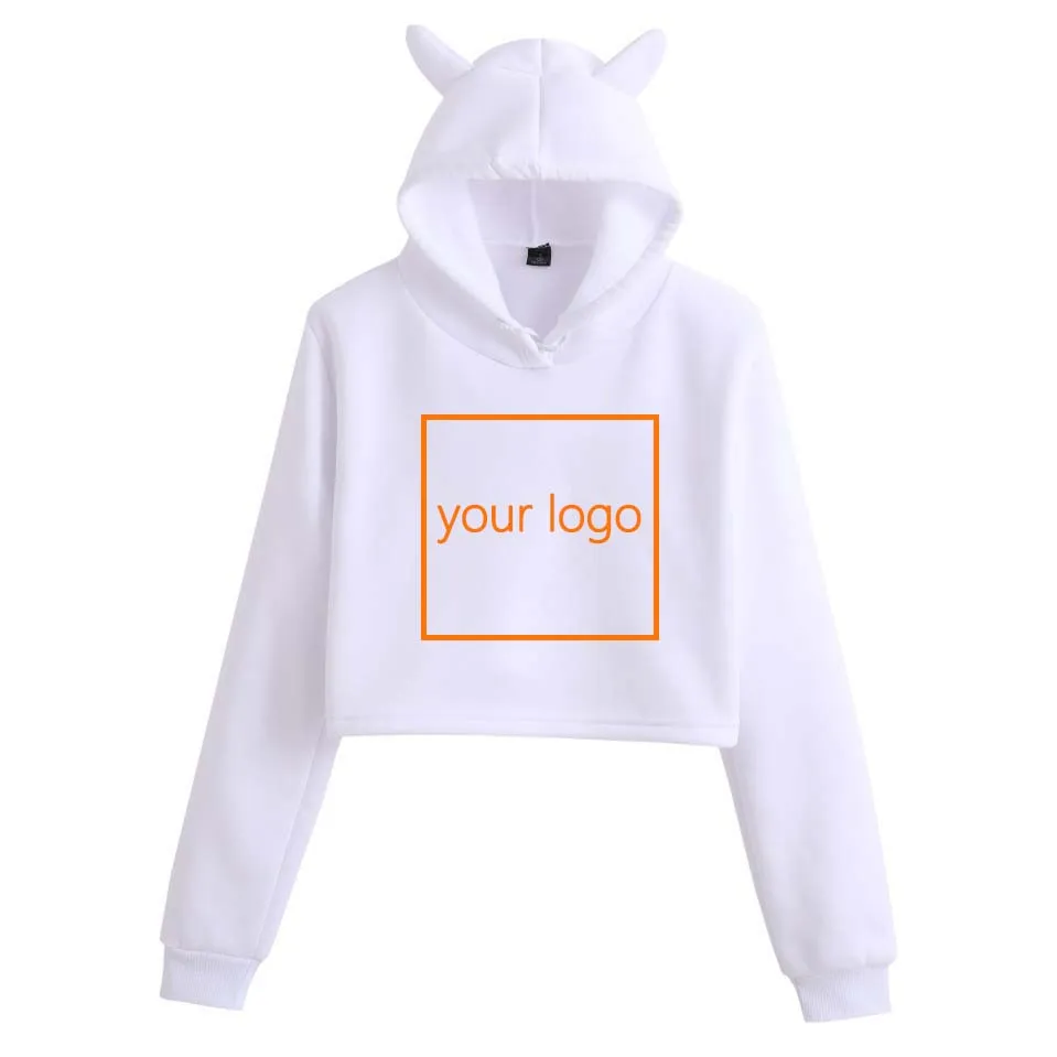 

DIY logo custom Cat ears sweatshirt Short style with exposed navel hoodie for woman