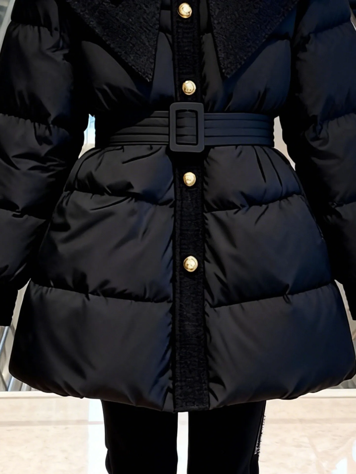 Bla awl Kragen Taille-Cinching Damen Daunenjaet Luxus SLE Thi Oberbekleidung für den Winter Ele Attraktiv 2025, Neu