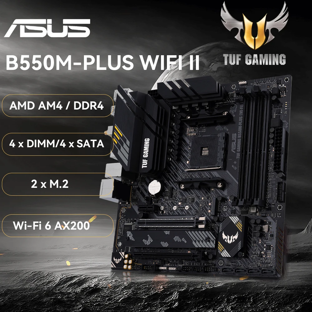 ASUS New TUF GAMING B550M PLUS (WI-FI) II Micro-ATX B550M  AM4 Motherboard  8+2 Power Supply with VRM PCH Cooling Fin 4xDDR4