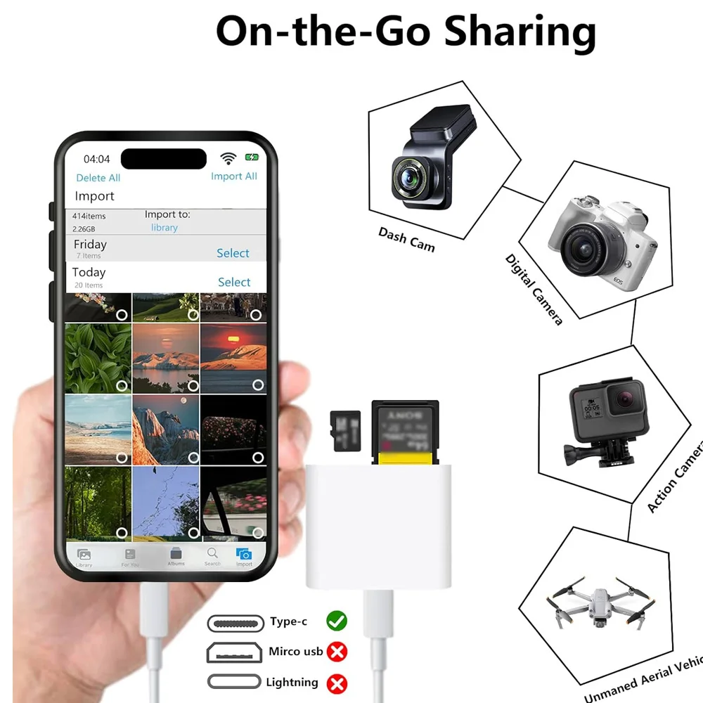 Type-c to SD/TF Card Reader OTG Adapter for iPad 16 15 Pro Samsung Huawei 2-in-1 Memory Card Converter with Fast Data Transfer