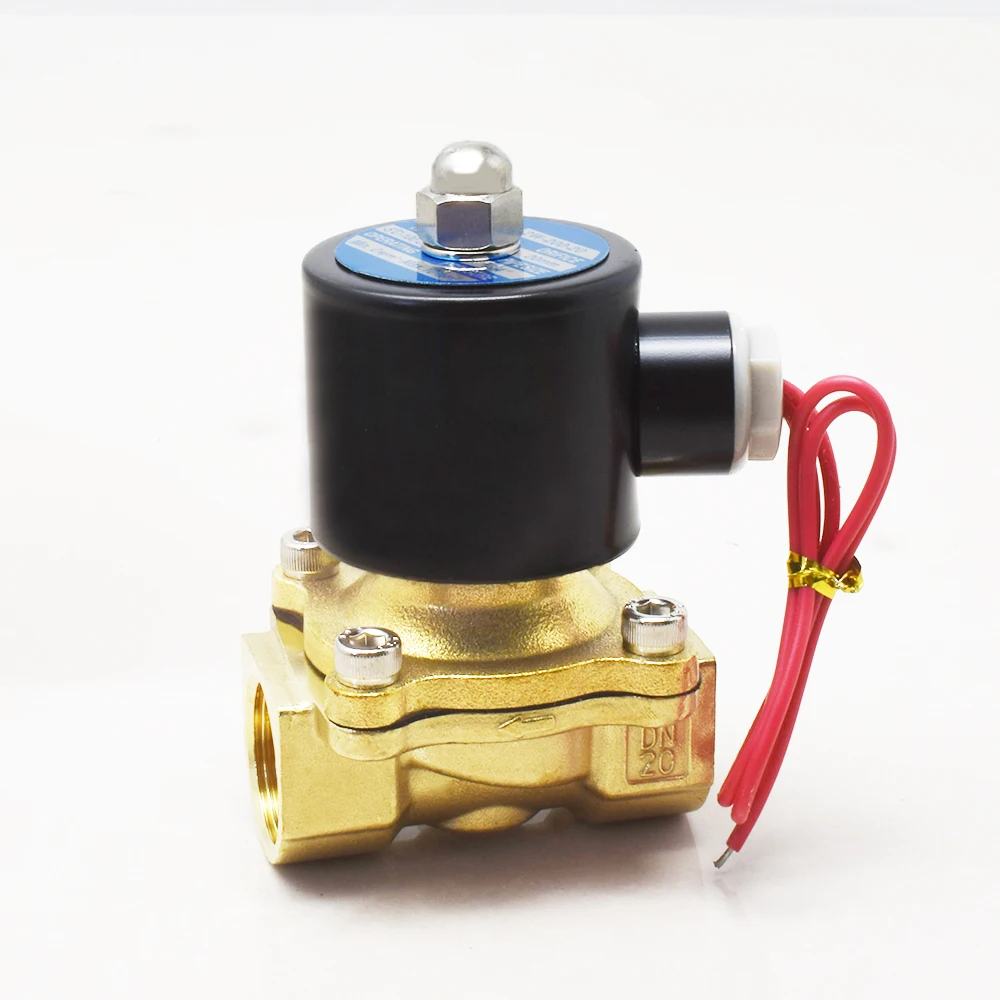 2W200-20 Air Gas Water Hose Brass 2W AC220V AC110V DC12V DC24V Electric Solenoid Gas Valve Normally Closed 3/4 Inch