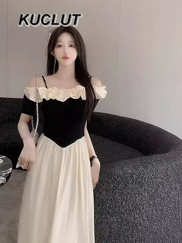 

Модные элегантные платья с открытыми плечами для женщин, весна-осень, милое облегающее длинное платье во французском стиле, новинка 2023 года