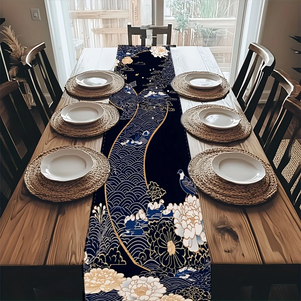 1 Piece of Purple Rose and White Flower Table Runner, Suitable for Farmhouse, Indoor, Kitchen, Celebrations, Table Decoration, Restaurant and Banquet Decoration Supplies