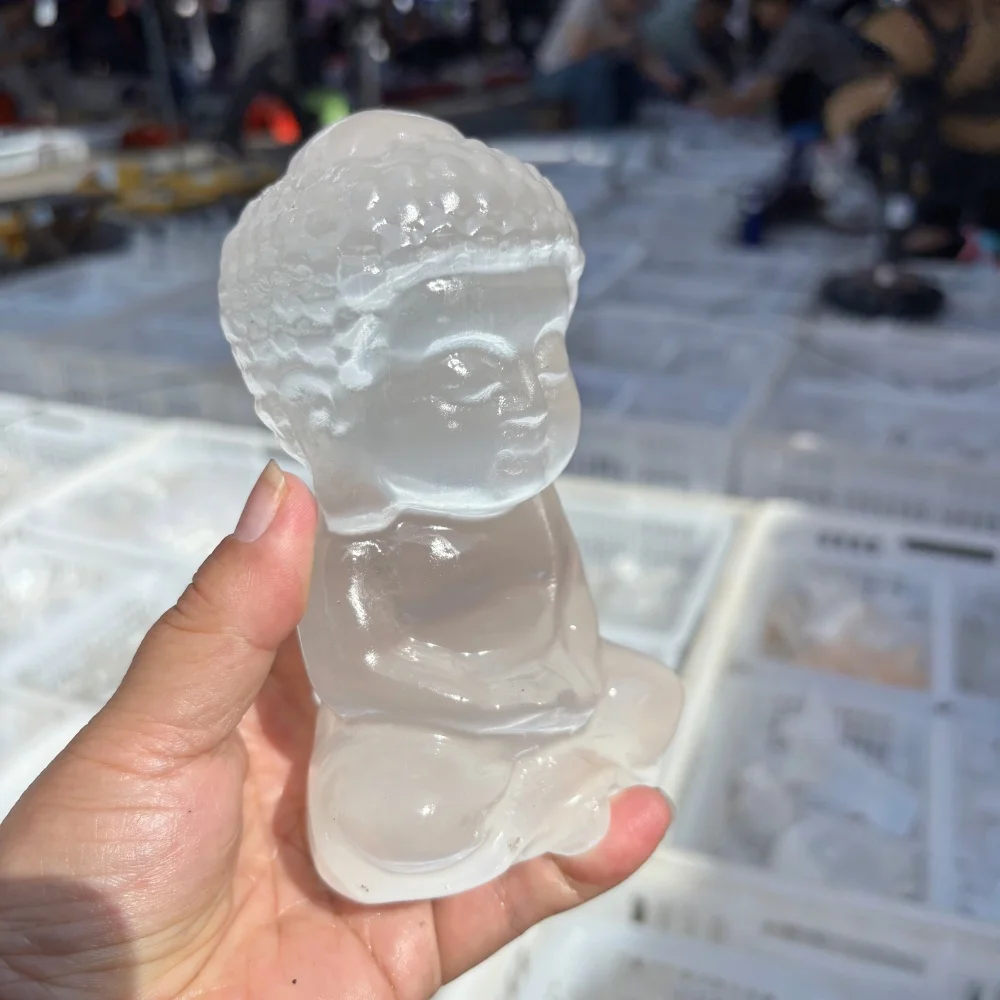 Natural Selenite Baby Buddha Statue Crystal Little Buddha Figurine Reiki Healing Home Altar Meditation Ornament Spiritual Gift