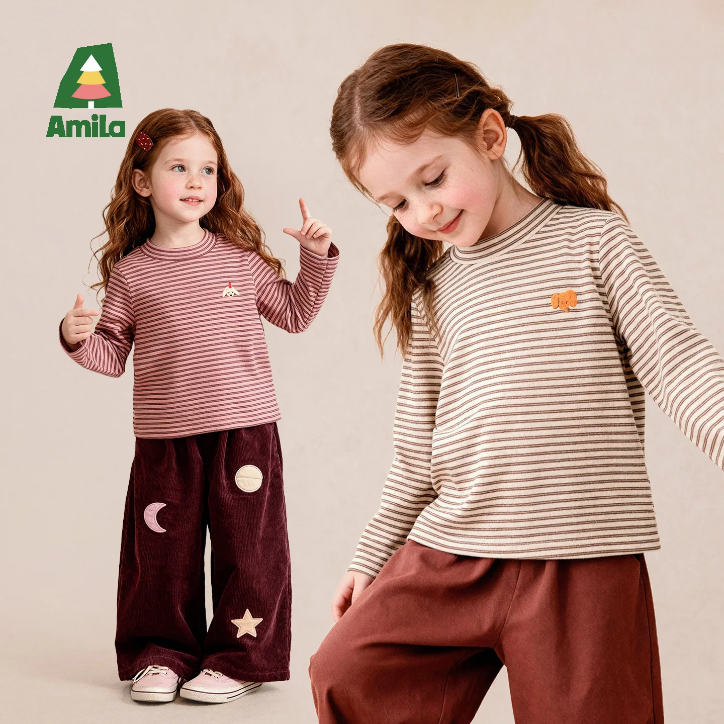 Amila 2026 Autumn New Kids Striped T Shirt Casual Versatile Half Turtleneck Cute Playful Warm Soft Daily Base Layer Top