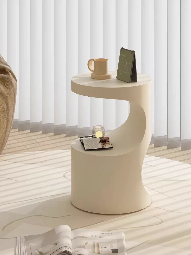 Modern S-Curve Side Table, 2 Tier Storage End Table, Minimalist Sofa Side Coffee Table