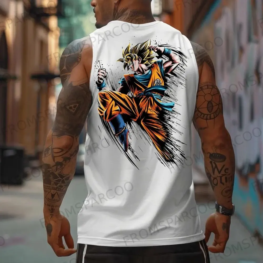 

Dragon Ball Anime Goku Peripheral Printed Tank Top Men's Sports and Leisure Loose Summer Fashion Cotton Tank Top