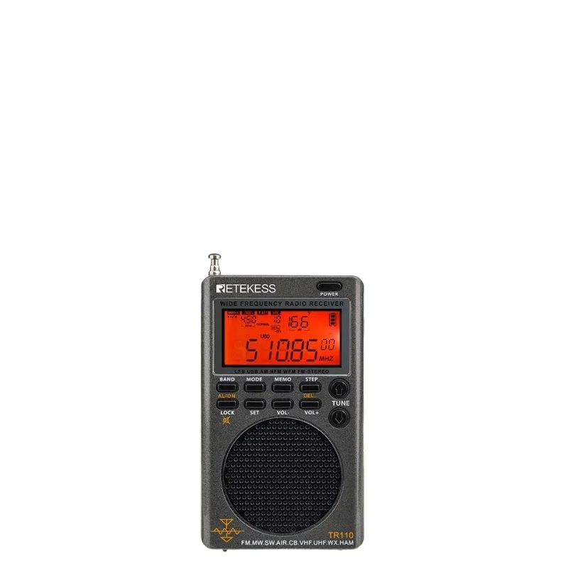 

Retekess TR110 Portable SSB Shortwave Radio FM MW SW LSB AIR CB VHF UHF Full Band NOAA Alert Digital Radio Receiver for Outdoor