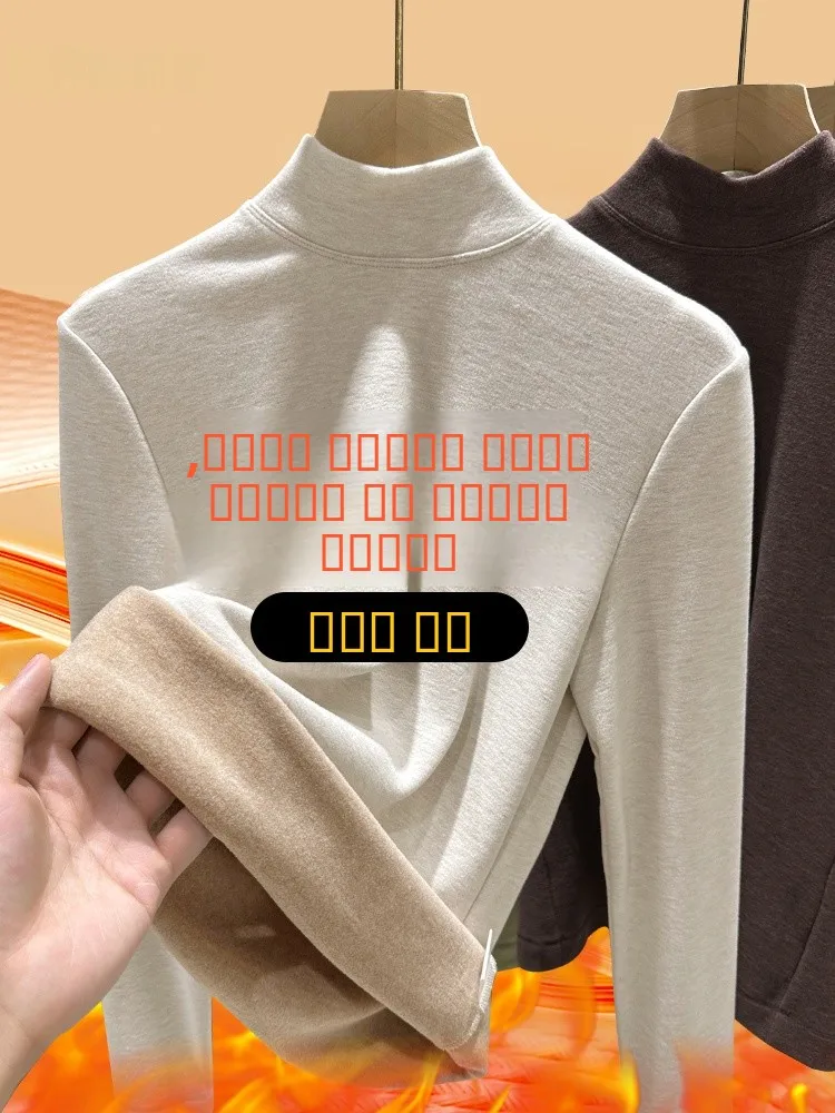 

Утепленная шелковая бархатная водолазка с высоким воротником для женщин, осенне-зимняя новинка, на флисовой подкладке, с воротником-стойкой, для ношения под одеждой