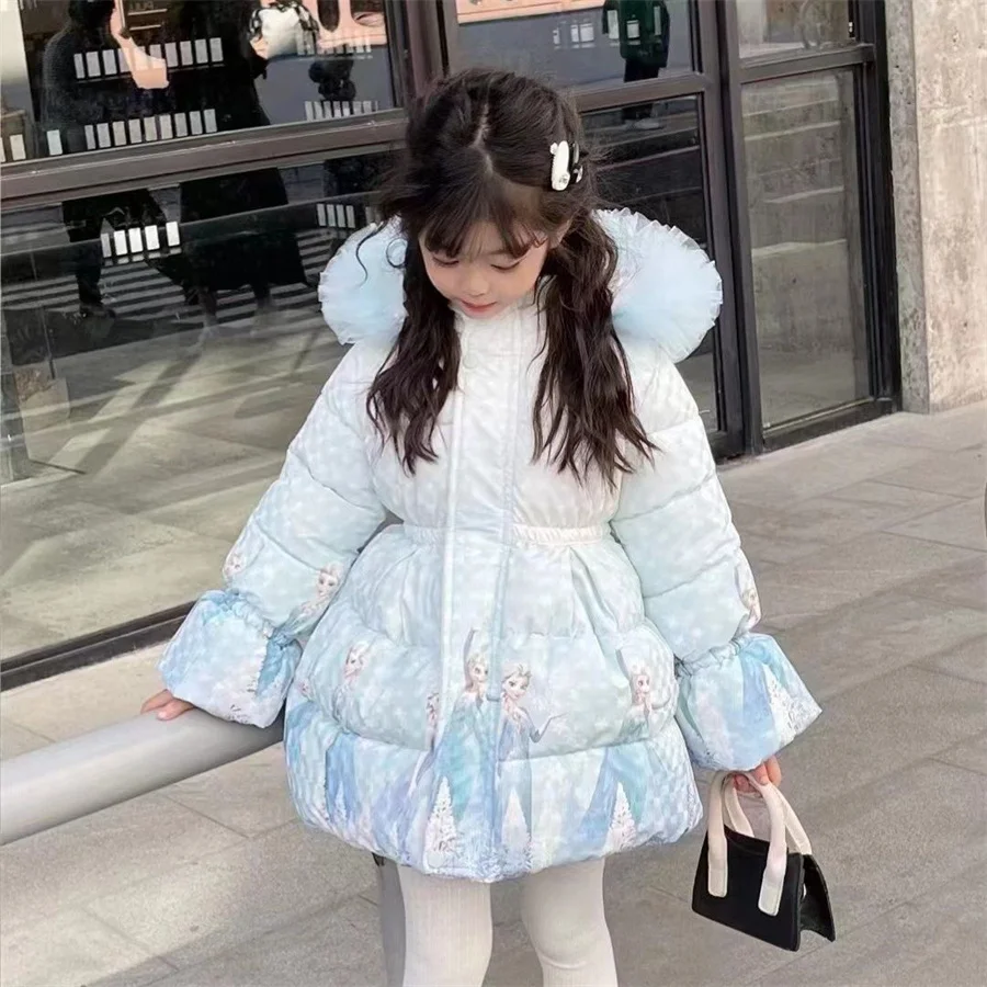 2024 New Girls Down Jacket Cute cartoon Winter Warm Fashion Parka Coat Hooded Zipper Girls Outerwear 5-12 Years Kids Clothes