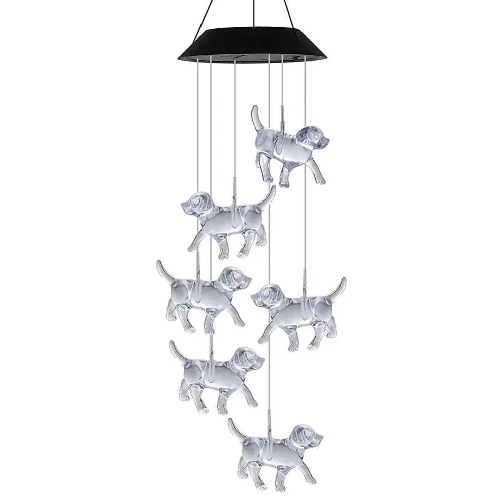 Solar Dog Wind Chime Light LED Solar String Light Wind Garden Home Chime Lights forniture colorate decorazione per cani A2J8