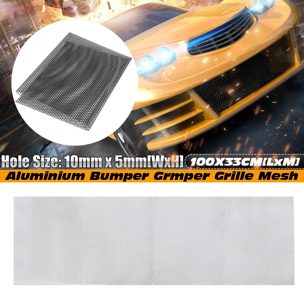 

100*33cm Universal Mesh Grill Cover Car Bumper Fender Hood Vent Grille Net Air Intake Racing Honeycomb Hood Vent Racing Grills