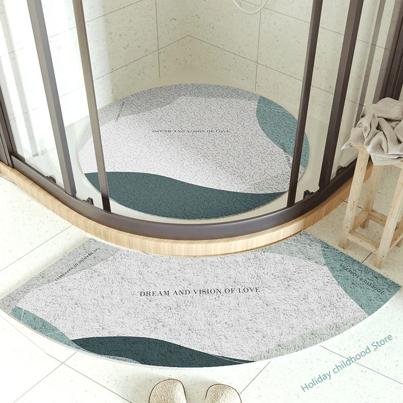 

New non-slip round bathroom mat absorbent shower room door mat children fan-shaped foot mat