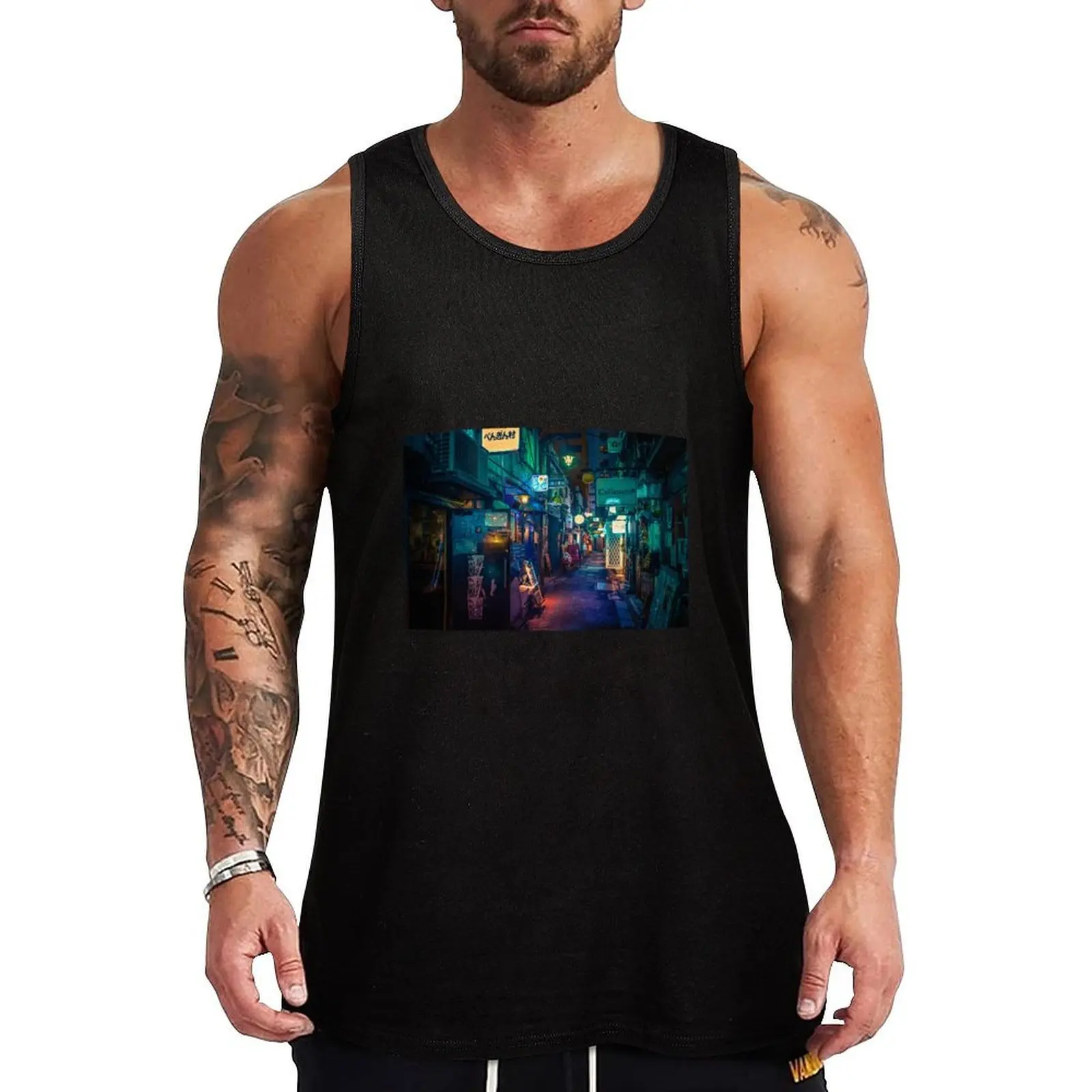 Back into the Dark- Tokyo Night Photo Tank Top Performance Athletic Tank Top Workout Running Shirt