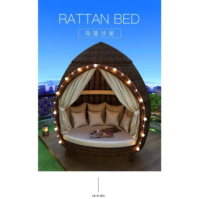 Rattan bed, terrace sun bed, outdoor courtyard garden leisure birdcage sofa