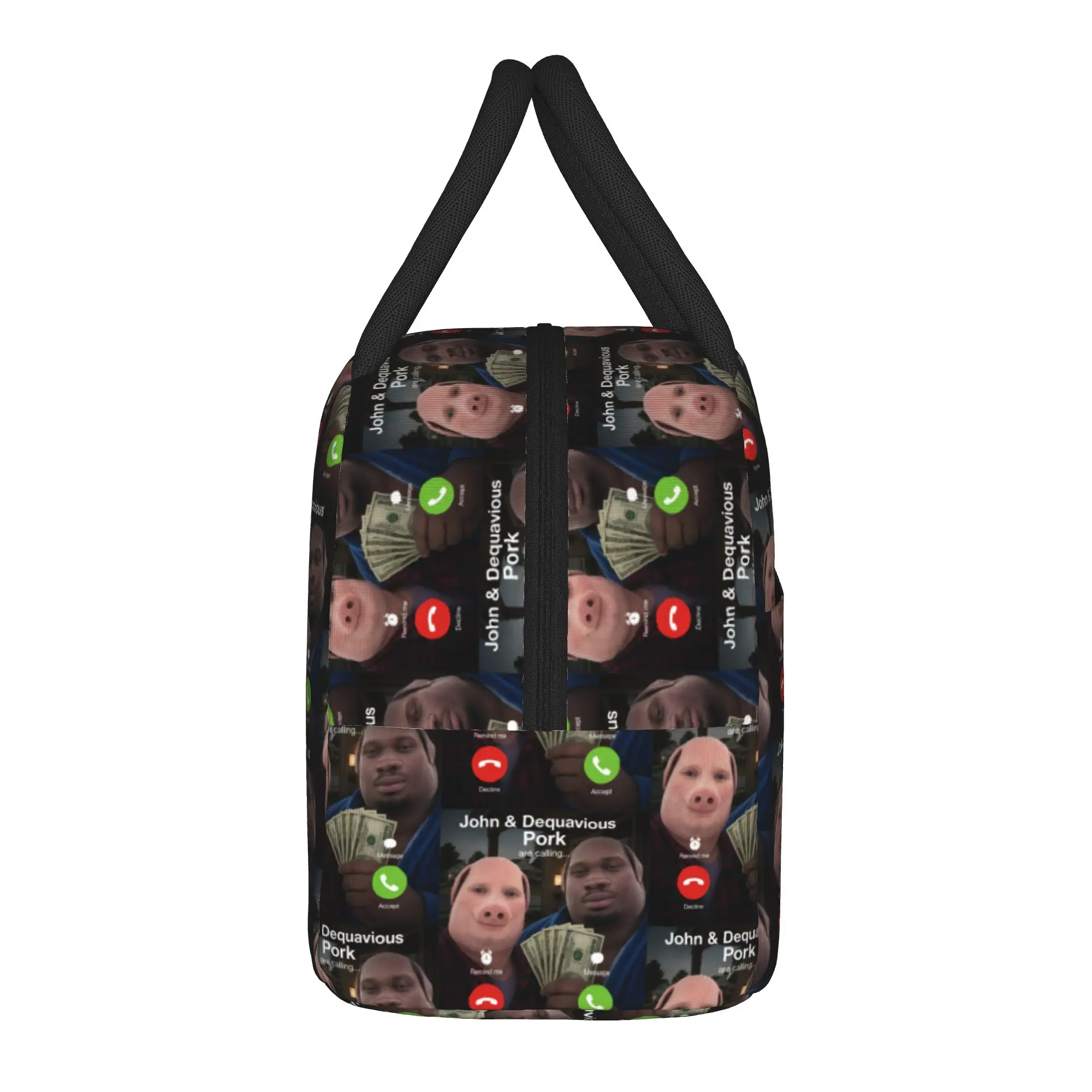 John Pork Dequavious Pork is Calling Funny Memes Dank Memes Lunch Bag  Portable Insulated Lunch Box Picnic Print Cooler Bag