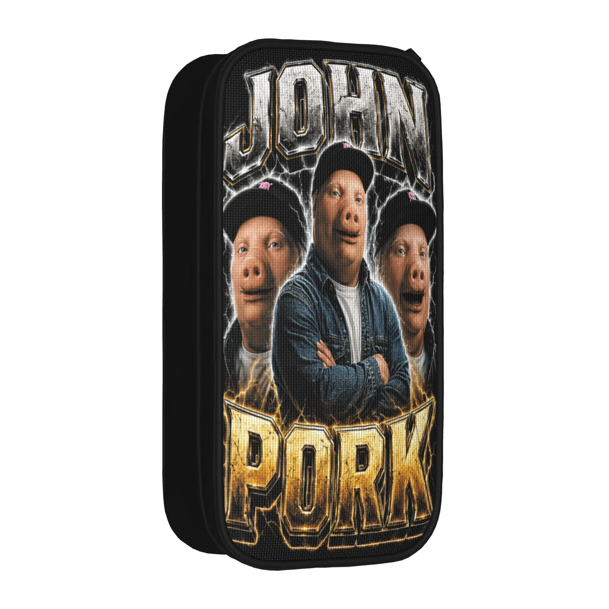 John Pork Triple Face Italian Brainrot Meme Pencil Case Child Vintage Pencil Bag Graphic School Pencil Cases Supplies Gift