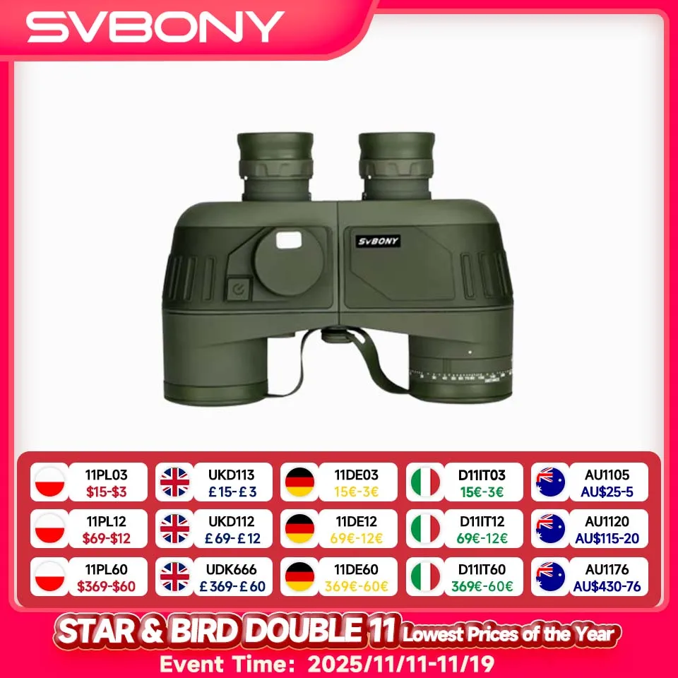 SVBONY Telescopio SV27 Binocolo 7x50 Binocolo professionale potente con bussola telemetro interna impermeabile per sopravvivenza