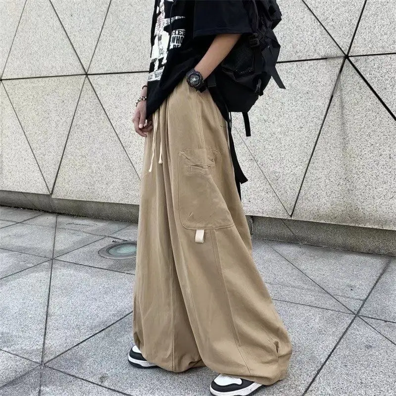 

Vibe Full Length Winter Autumn Men Pants Wide Leg Cargo Baggy Loose Trousers Male Korean Distressed Retro Loser Safari Pants