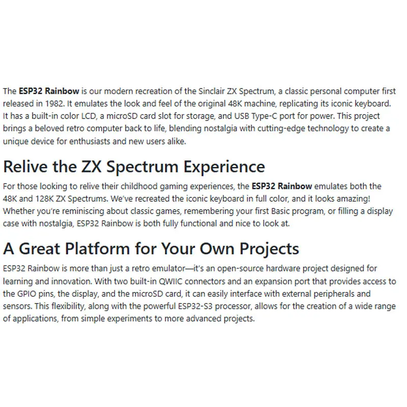 ESP32 Rainbow SBC: Emulador de espectro ZX com teclado e display integrados