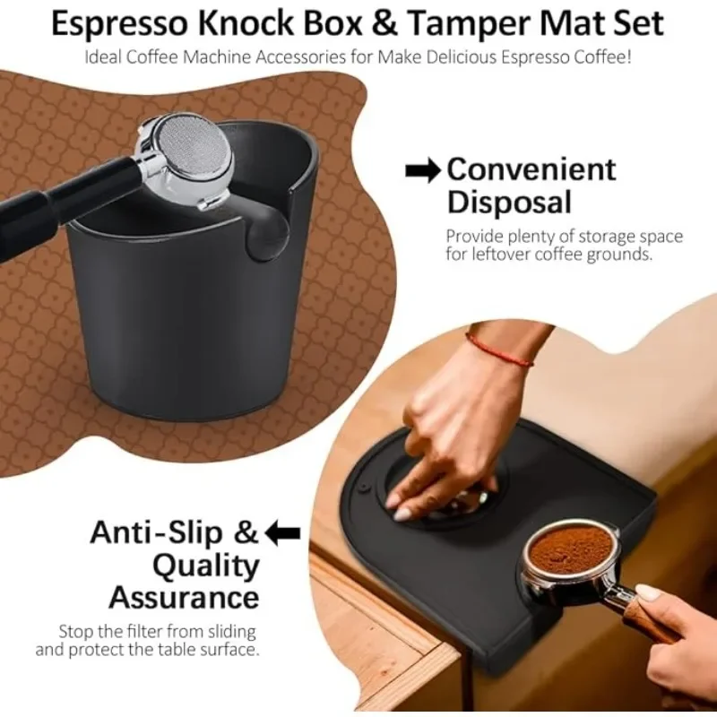 1set Coffee Knock Box Tamper Mat Non-Slip Coffee Grounds Box with Removable Knock Bar Coffee Maker Accessories Easy To Cleaning