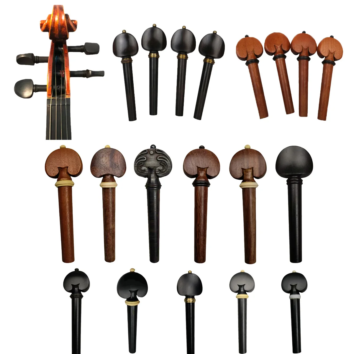 

12pcs Full size 4/4 Violin String Tuning Pegs Keys Ebony Rosewood Violin Replacements Peg Shalfs