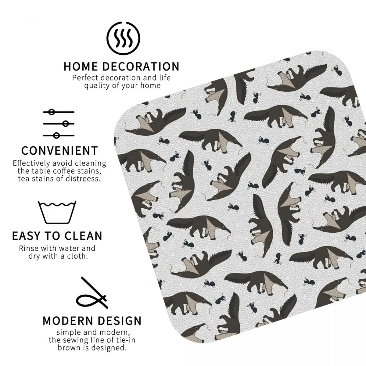 Giant Anteaters And Ants All Over Pattern Coasters Kitchen Placemats Non-slip Insulation Cup Coffee Mats For Decor Pads Set of 4