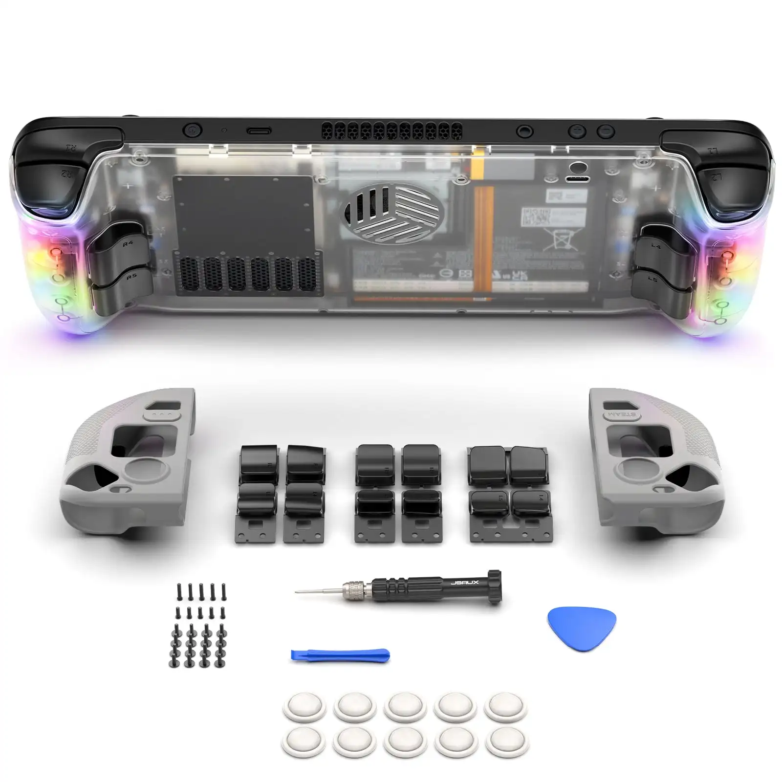 Transparent Back Plate RGB Version for Steam Deck, DIY Clear Edition Replacement Shell Case for Steam Deck Console Accessories