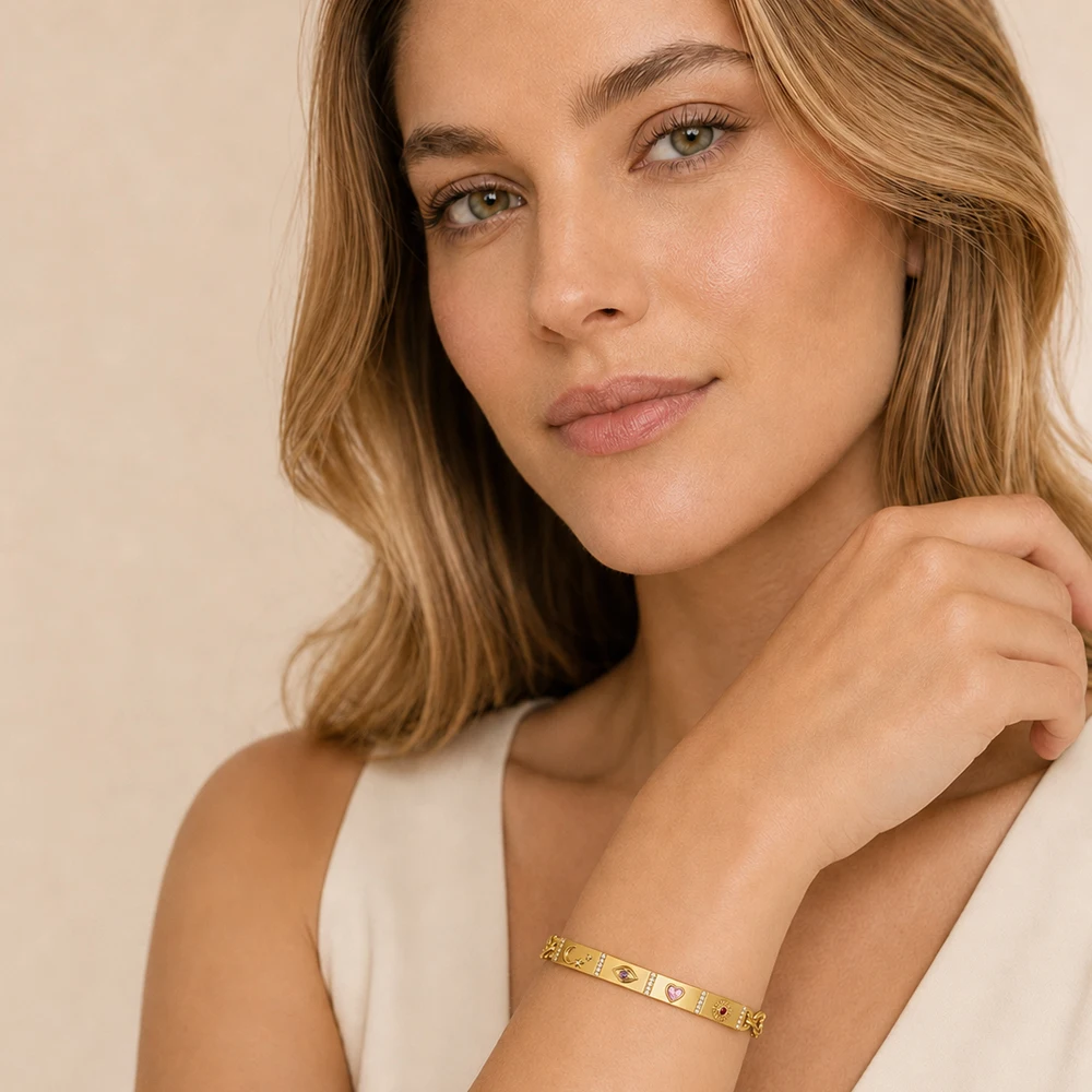 Gelbgold vergoldetes Armband mit kosmischem Talisman, langer Brücke, Herbst-Schmuck aus 925er-Sterlingsilber, Vintage-Geschenk für Frauen – Detail 1