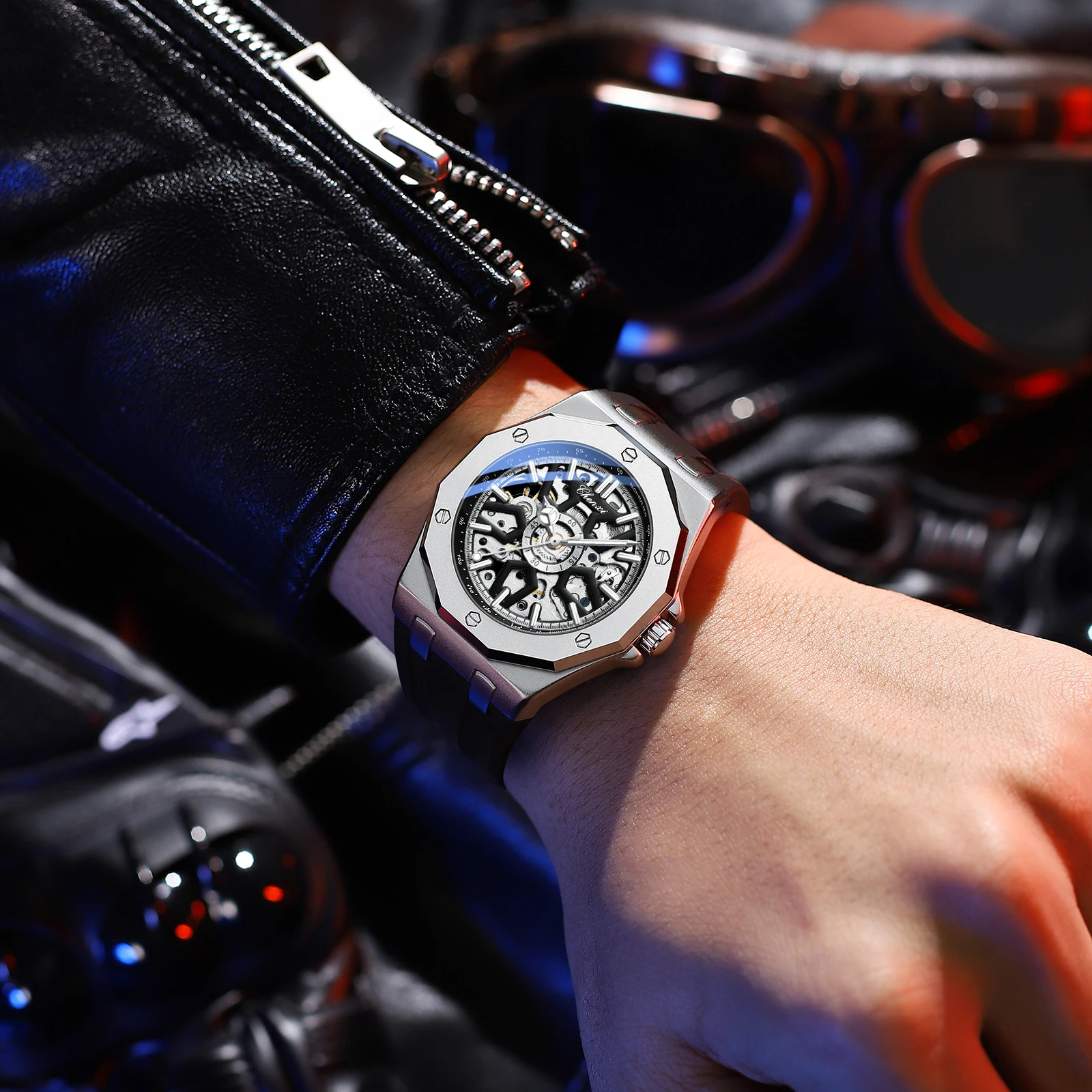 New Top Luxury Men's Watches Silicone Strap Waterproof Sports Skeleton Automatic Mechanical Watch Luminous Men's Watches  Gifts