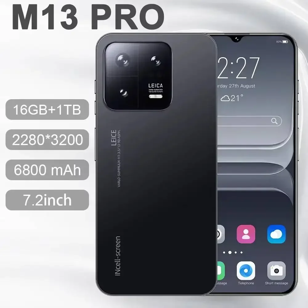 

Global Version M13 Pro Smartphone 6800mAh 16GB+1TB 5G Dual Sim Android 13 Cell Phone 72MP Camera 7.2 Inch 10 Core Super Phones