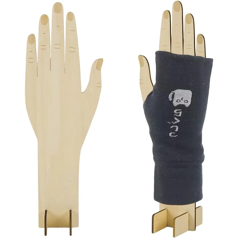 1 Pair Wooden Glove Display Stands Hand Shaped Glove Holder Fingerless Gloves Prop Display Card Glove Organizer Blanched Almond