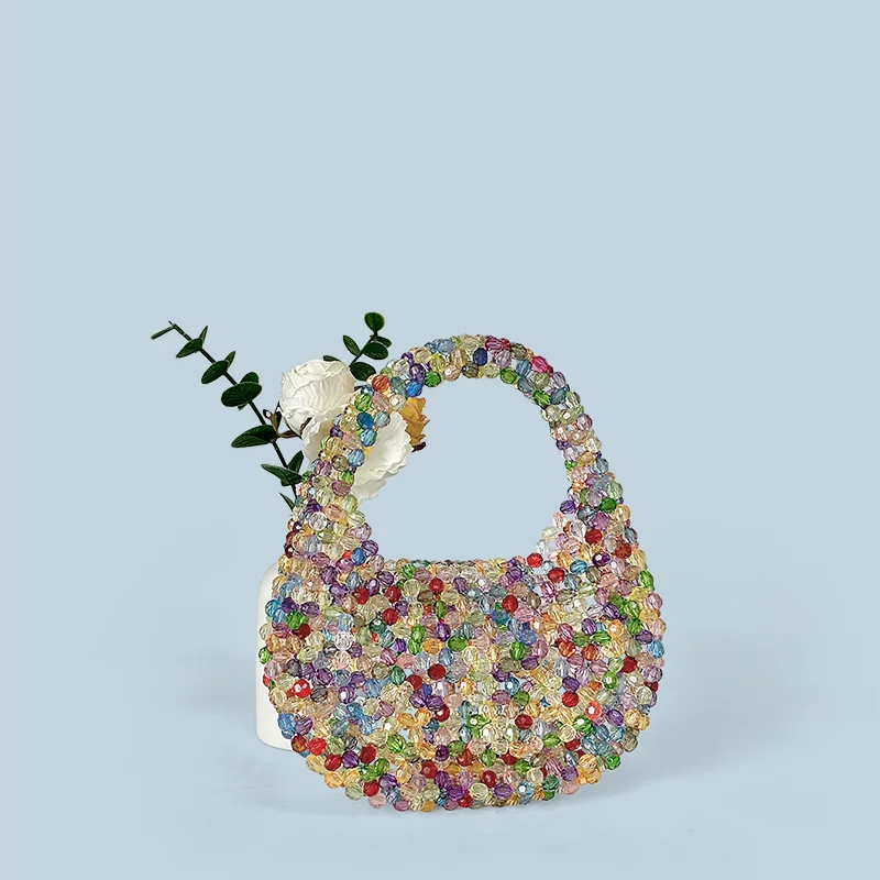 Autumn and Winter New Light Luxury Premium Texture Handmade Beaded Mini Bead Bag Sparkling Handheld Banquet Bag