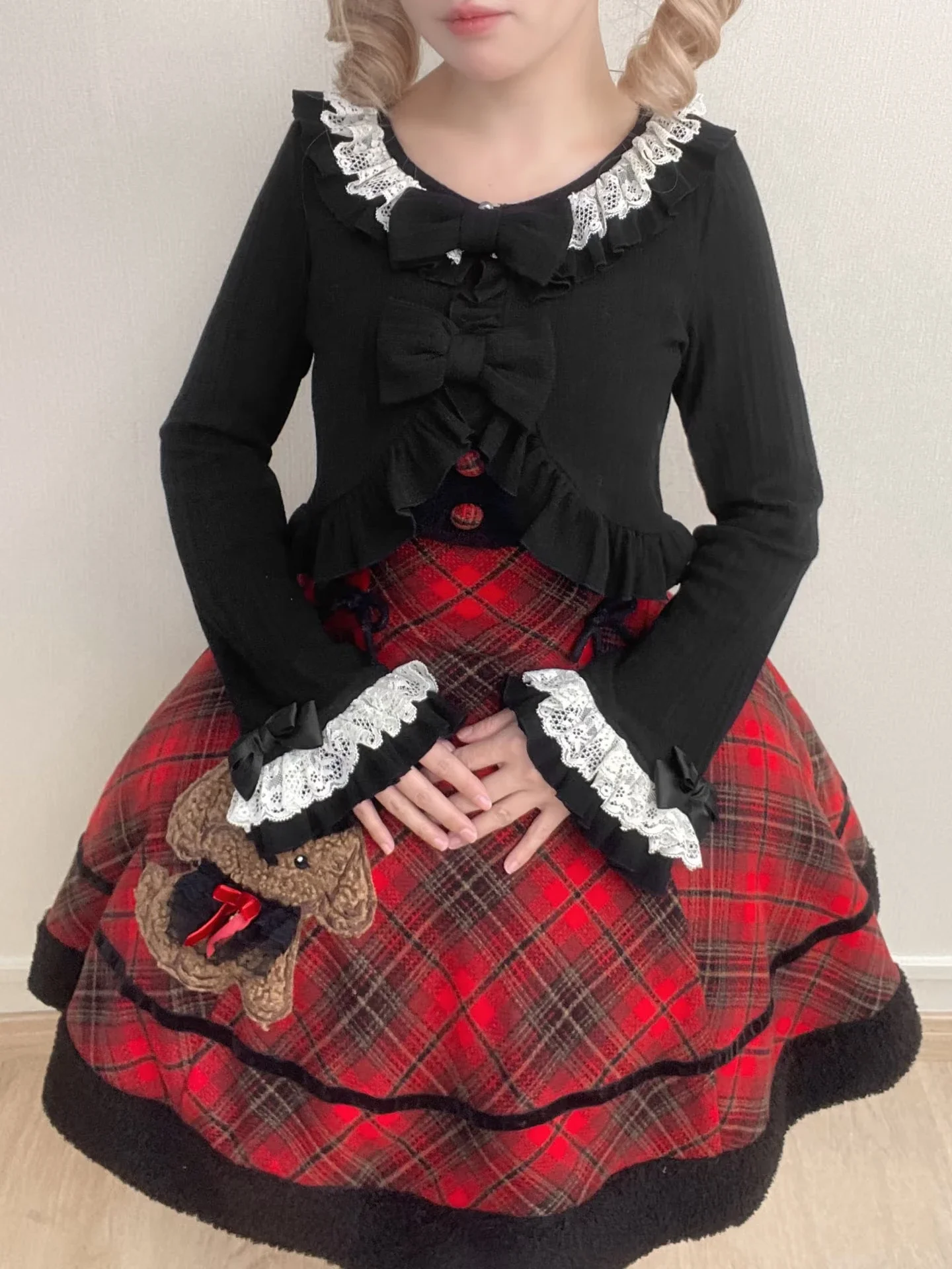 Coalfell Lolita gola plissada xale curto Lolita outono e inverno mangas jaqueta fofa cardigã de malha com laço