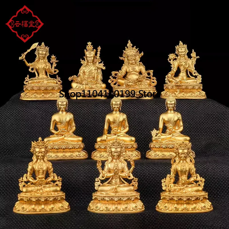 Brass gold Sakyamuni yellow God of Wealth Manjushri longevity Guanyin Jizang exquisite portable small Buddha statue ornament 2 i