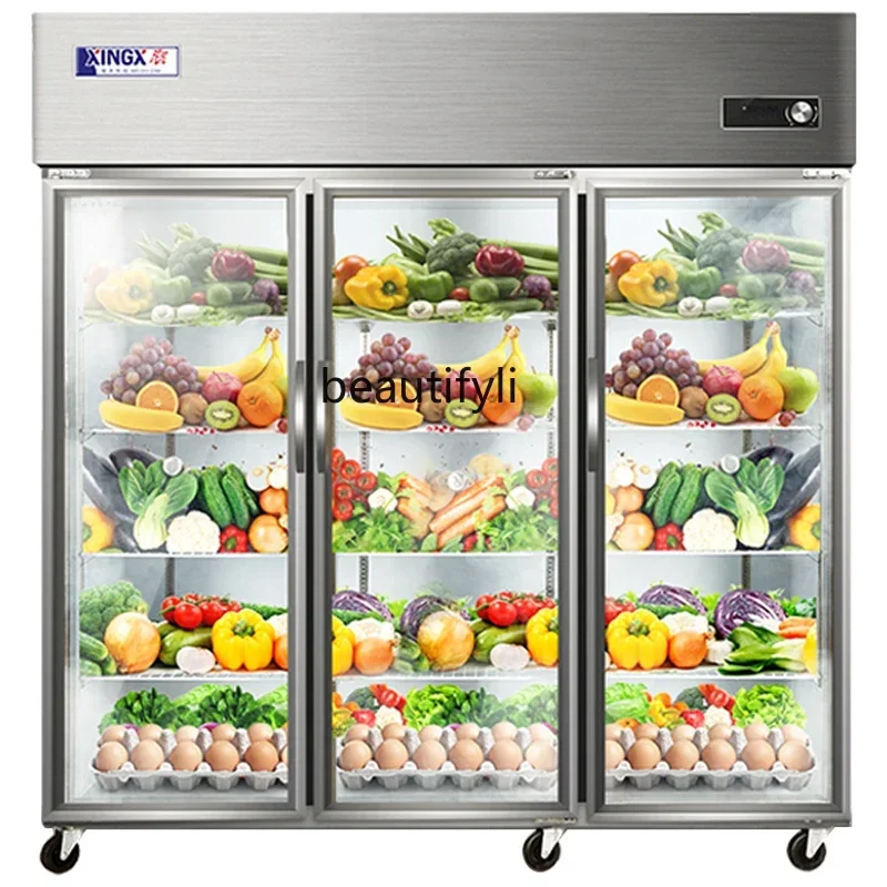 Refrigerated displaycabinetCommercial vertical fruit and vegetable fried skewers fresh-keeping cabinet Malatang ordering cabinet