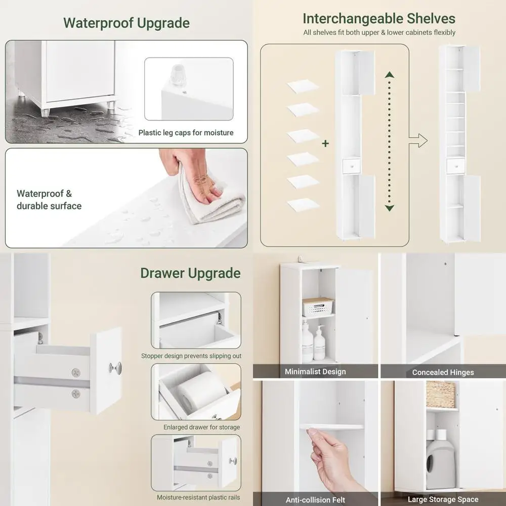 

Slim Tall Bathroom Storage Cabinet with Adjustable Shelves, White