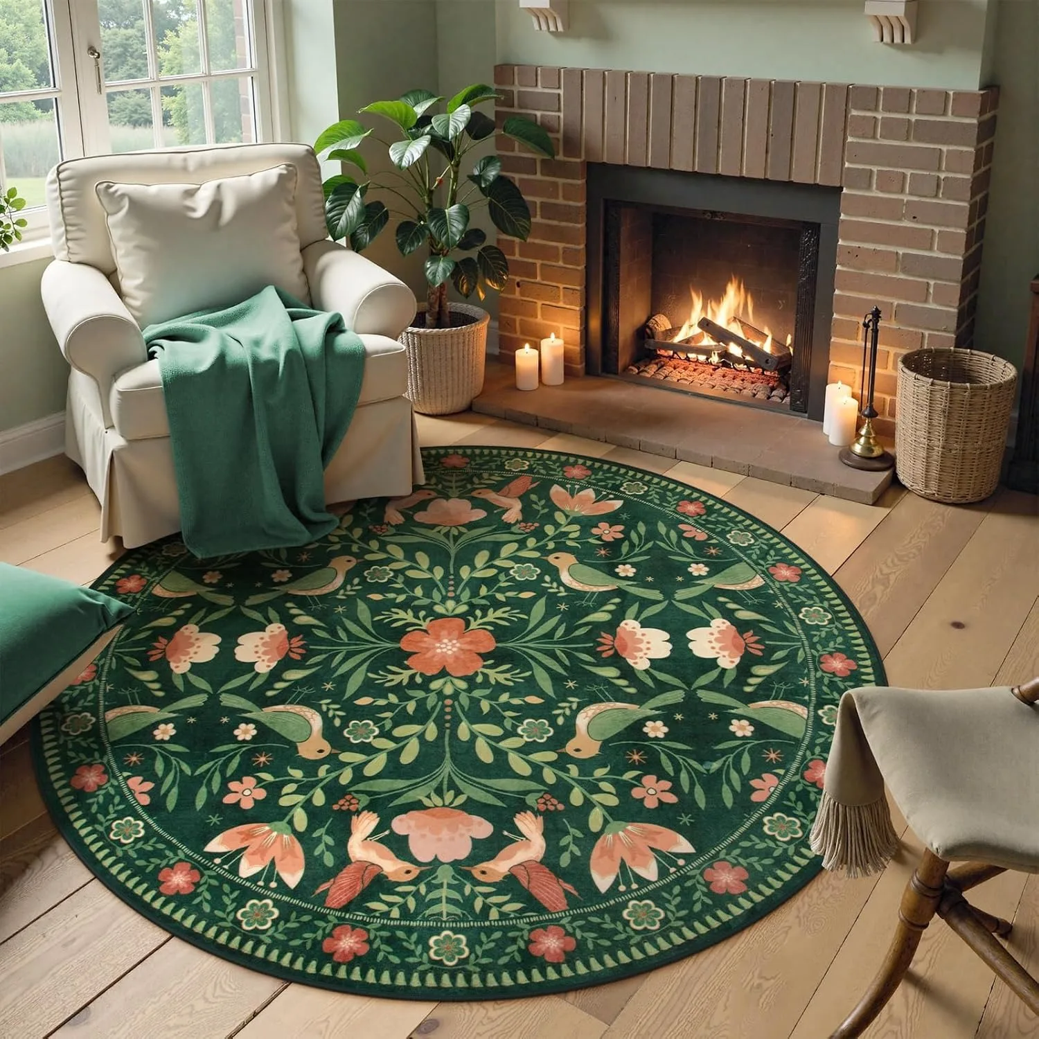 Round Living Room Carpet Foldable Machine Washable Persian Ethnic Style Coffee Table Mats Bedroom Bedside Cloakroom Wool Rugs