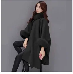 European and American large-size women's woolen coat autumn and winter new warm fashion fur collar coat women