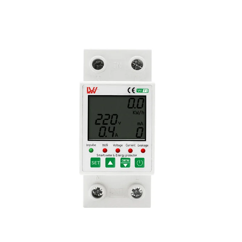 

2P 63A TUYA APP Din Rail WiFi Smart Circuit Earth Leakage Over Under Voltage Protector Relay Device Switch Power kWh Meter