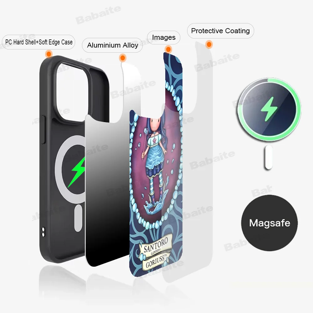 S-Santoro-Gorjuss Cute Cartoon Girl Phone Case Magnetic Case For iPhone16 14 13 12 11 15 Pro Max Plus For Wireless Charge Cover