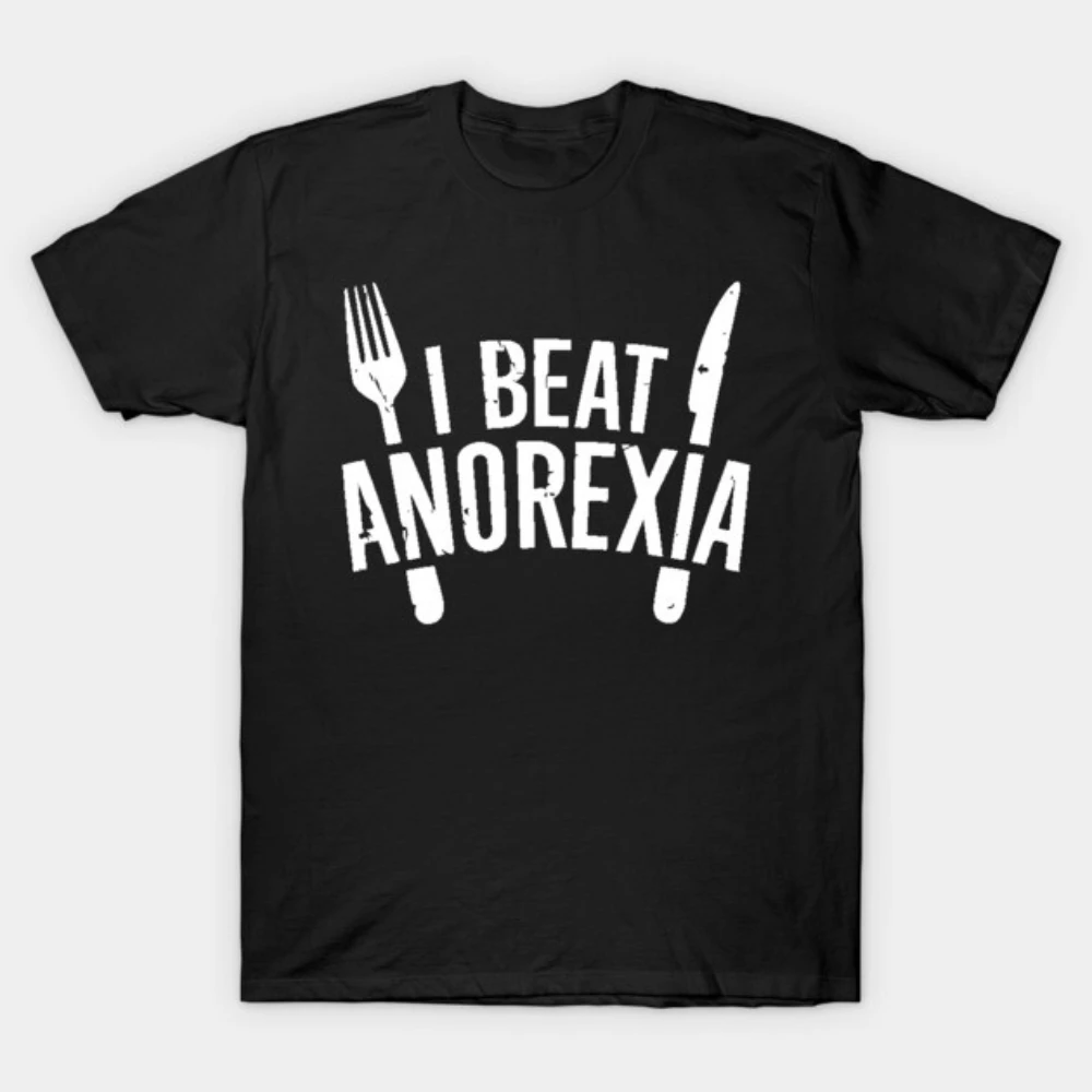 Camiseta de algodón para hombre y mujer con estampado I Beat Anorexia, ropa informal de calle, camiseta gráfica con diseño de tenedor y cuchillo para la recuperación y la concienciación