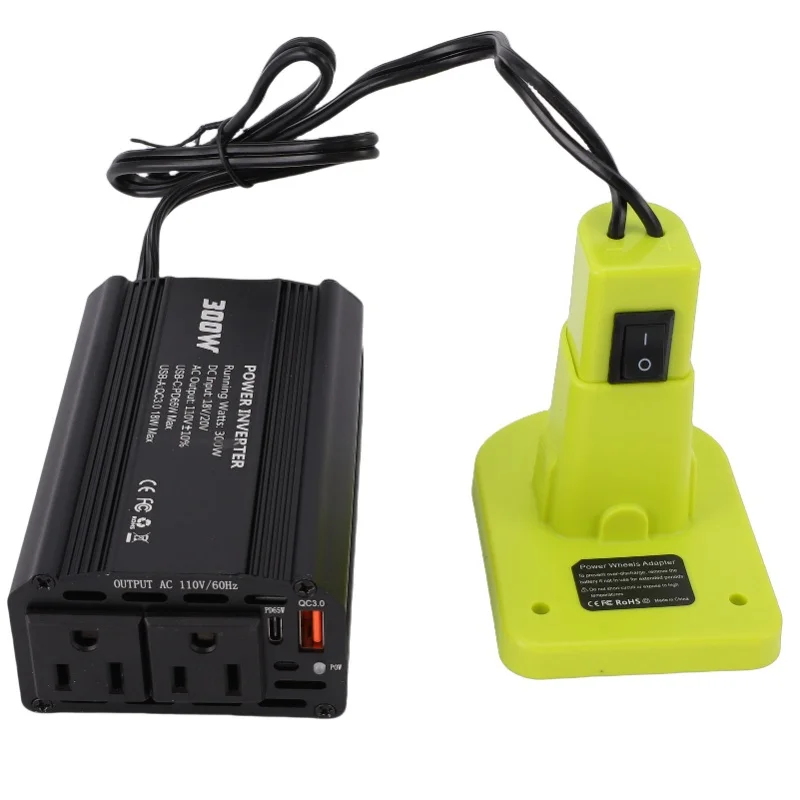 300W Power Inverter Suitable For Ryobi P102 P103 P104 Battery DC To AC Converter With 2 AC Outlets PD65W Type C And 18W USB A