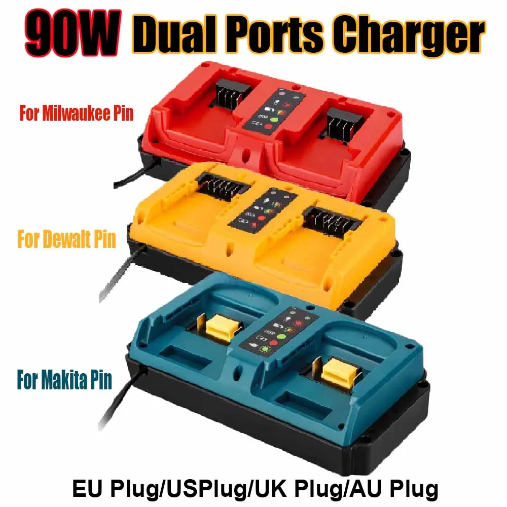 

Двухпортовое зарядное устройство для аккумулятора Dewalt 20 В, двойное зарядное устройство для литиевой батареи Makita/Milwaukee 18 В-20 В, вилка стандарта ЕС/США/Великобритании