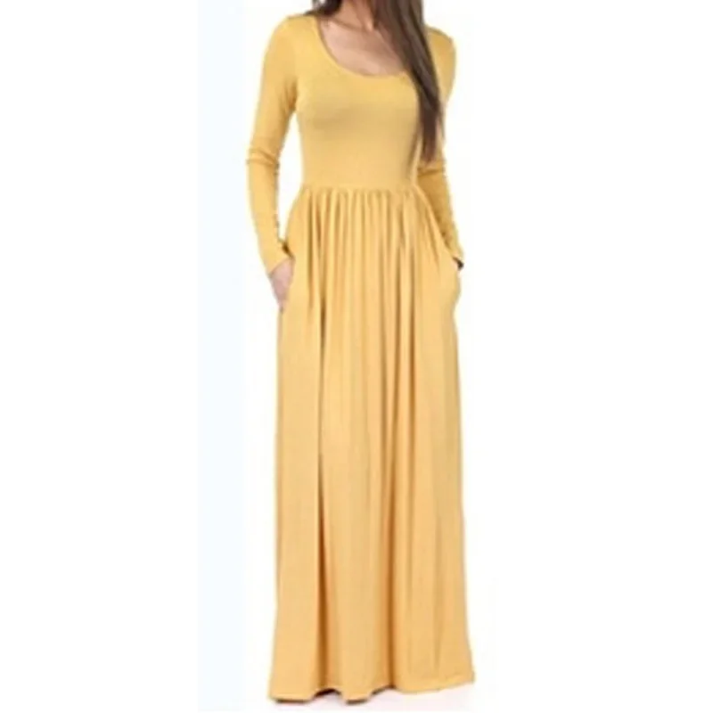 Donsignet Woman Dress Spring Autumn Casual Elegant Long-sleeved Round Neck Floor-Length Dresses for Women