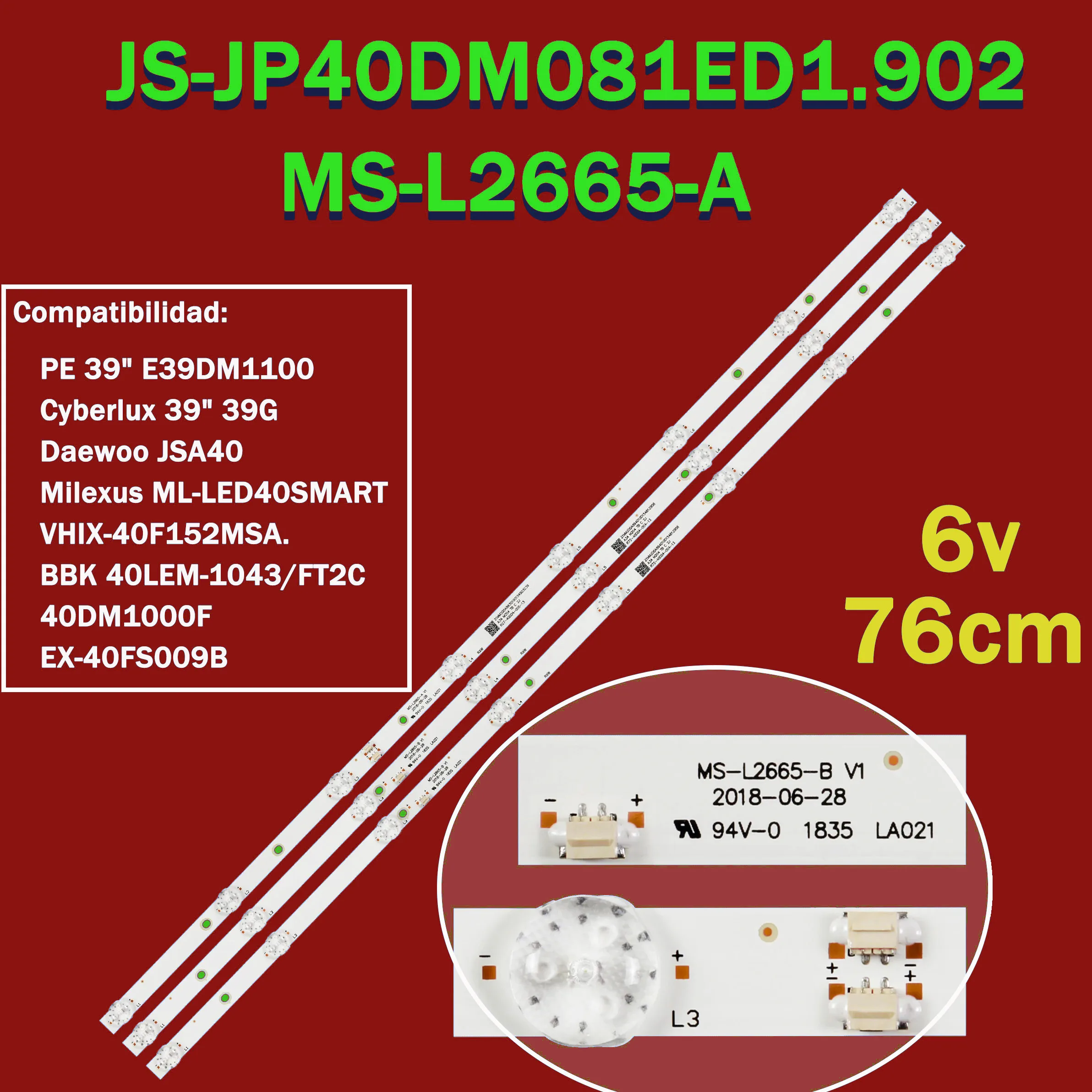 

LED backlight for EX-40FS008B Hi VHIX-40F152MSY 40DM1000F E493538 JS-JP40DM081ED1.902 (90213) EX-40FS009B BBK 40LEM-1043/FT2C